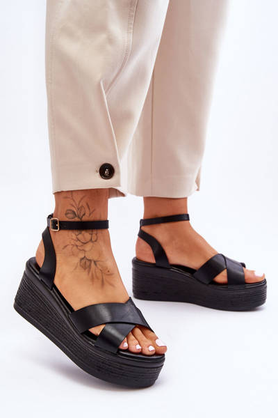 Sandales compensées confortables pour femmes noires Laurie