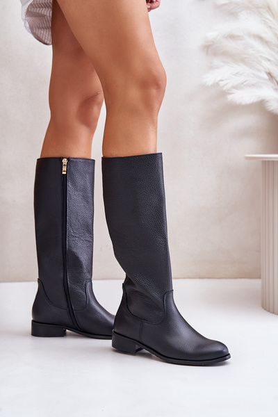 Leder Damen Stiefel bis zur Wade mit Reißverschluss Lewski 3616 Schwarz