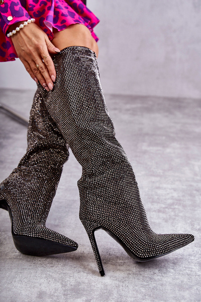 Modische Stiefel auf hohem Absatz mit Zirkonia Schwarze Lovisa