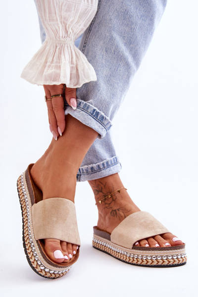 Chaussons Femme Daim Lisse Beige Hayen