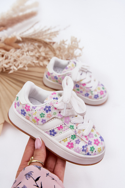 Glänzende Mädchen Sportschuhe Mit Blumen Weiße Tessina