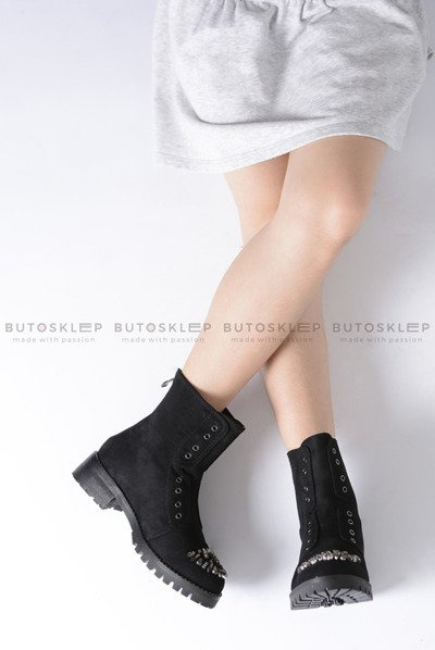 Black Cubic Zirconia Suede Subede pentru copii Cizme de gleznă Littlecarrie