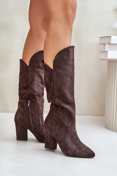 Knee High Heeled Boots Pagaminti Iš Eko Suede Rudos Clorira