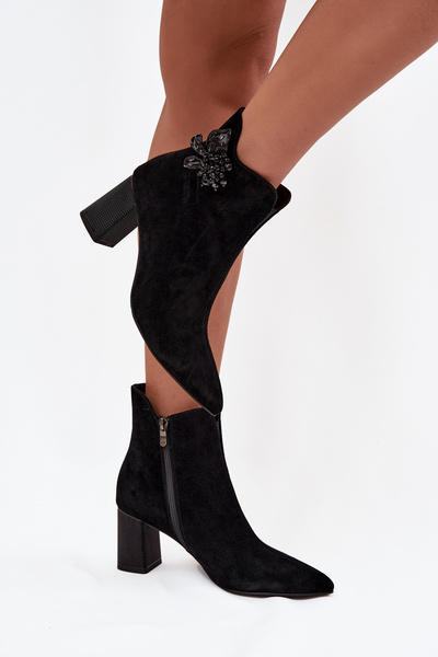 Bottes en daim pour femmes à talon avec décoration D&A CR52-686 Noir