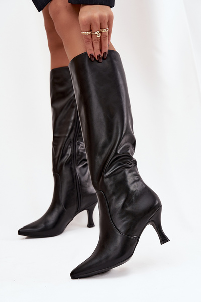Bottes à talon pour femmes en cuir écologique noires Karella