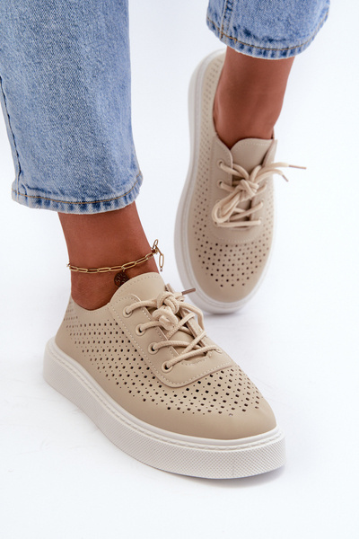 Baskets à plateforme à lacets en beige Tanvi