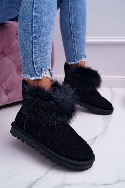 Bottes Femme Bottes de neige Polaire Cuir Chauffé Daim Noir Memento