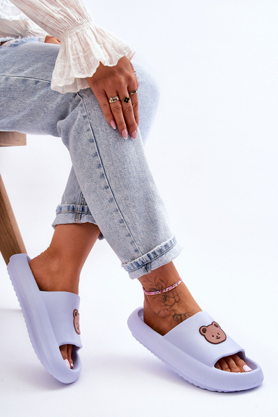 Chaussons Femme Légères En Mousse Avec Ours En Peluche Bleu Lia