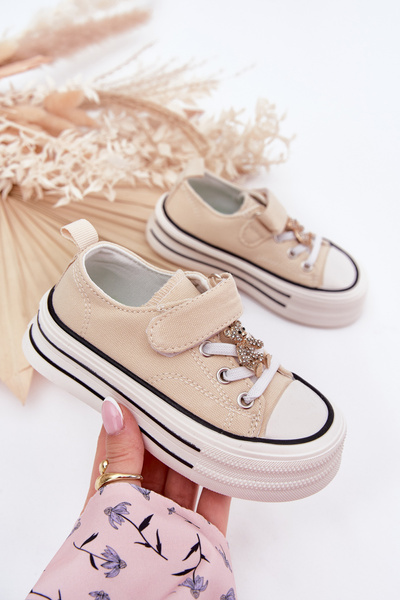 Baskets Filles Avec Application Dorée Ours Beiges Solena