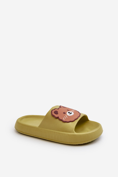Leichte Kinderschlappen mit Bär Grün Lindeheta