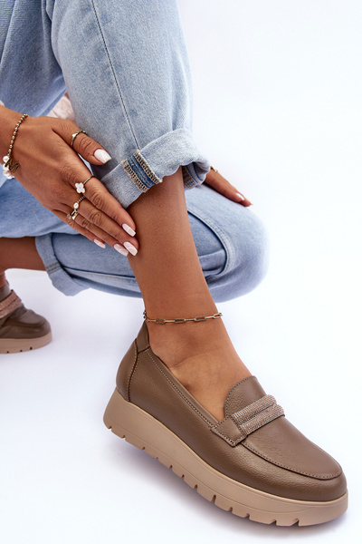 Leder Halbschuhe Mit Verzierung Auf Der Plattform Beige Lehira