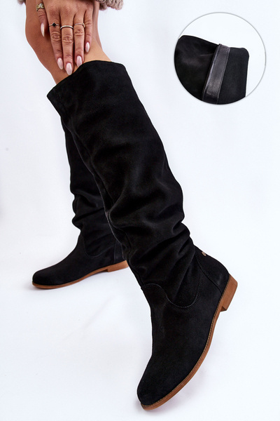 Cizme de genunchi din piele de căprioară pentru femei Maciejka 05790-01 Negru