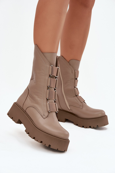 Bottines pour femmes en cuir véritable sur plateforme Zazoo 3795 beige