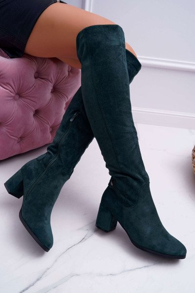 Cizme de stiletto pentru femei din piele de căprioară verzi torguri