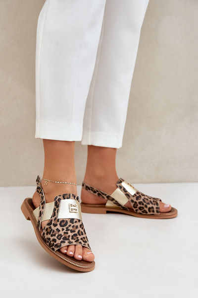 Zazoo 40385 Sandales En Cuir Pour Femme À Imprimé Léopard Marron
