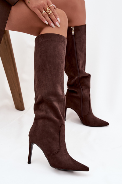 Wärmende Damenschuhe auf Absatz aus Eco Wildleder Schokoladen Rosavine