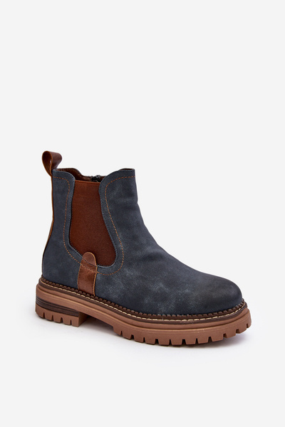 Damen Gefütterte Stiefel Stiefeletten Auf Flacher Absatz Blau Myrine