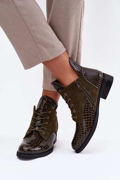 Bottes pour femmes en cuir verni avec relief décoratif doublé Vinceza 16477 Vert foncé
