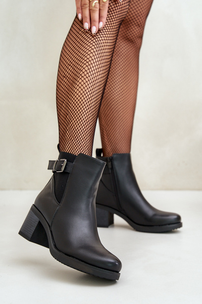 Bottes À Talons Chauds En Cuir Eco Avec Boucle Noir Eriliana