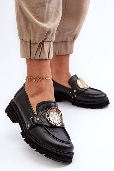 Zazoo 3485 Mocassins Femme avec Décoration Dorée Cuir Naturel