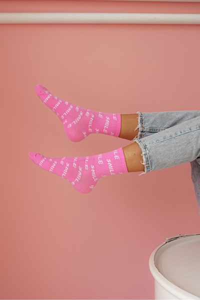 Damen Baumwollsocken Mit Aufdruck Lächeln Rosa