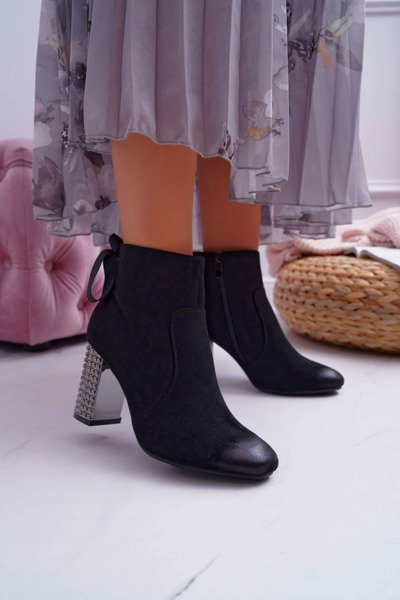 Damen Rock Zipper Stiletto Stiefel Schwarz Stein