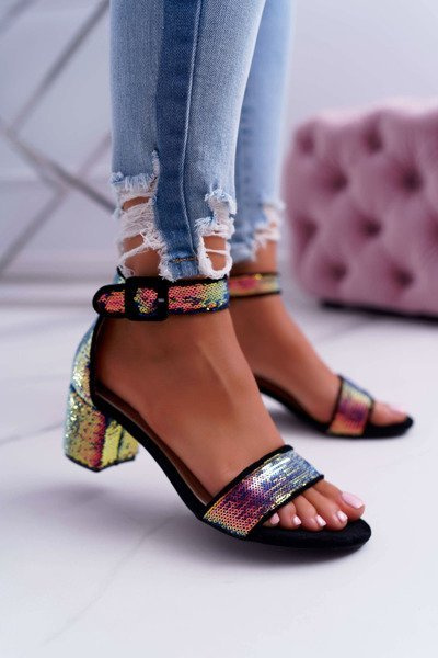 Lu Boo Iridescent Sequins Black Tindal Women's Stiletto Sandals