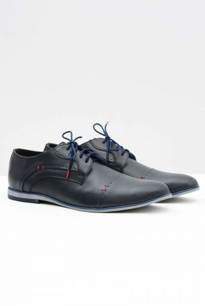 Herren Elegante Leder Herren Isacco Marineblau Semi-Wedge Schuhe