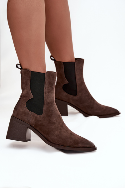Boots pour femmes en cuir en daim à talon avec doublure Artiker 57C0047 marron