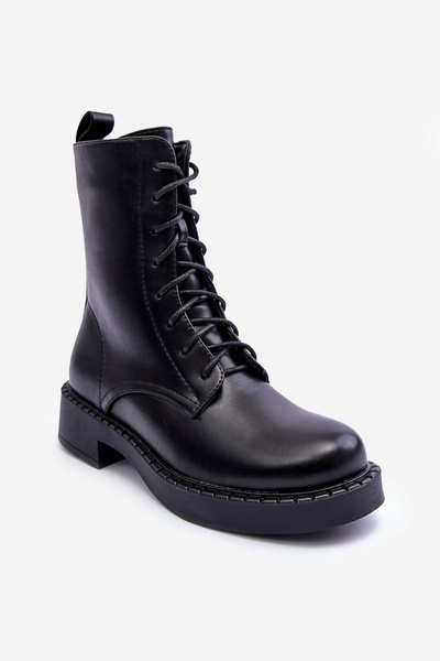 Bottes En Cuir Appartements Worker Noir Aganne