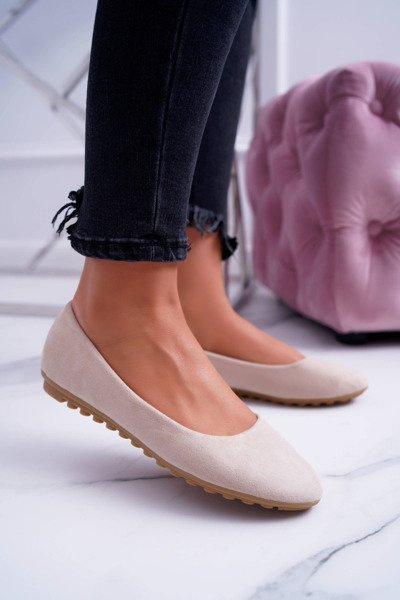 Women's Beige Suede Mickey Ballerinas