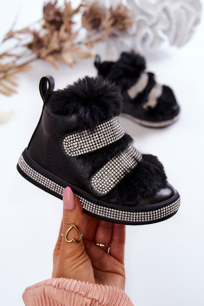 Bottes de neige chaudes en cuir pour enfants Noir Leela