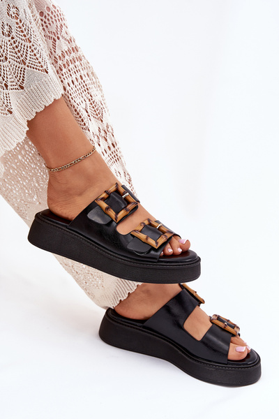 Eko Leder Damen Sandalen Auf Plattform Mit Schnallen Schwarz Xanivia