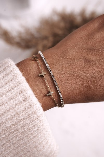 Bracelet Double Avec Croix Et Zircons Cubiques Or Irene
