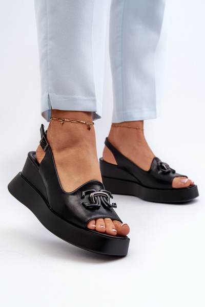 Sandales à plateforme et compensées pour femmes avec embellissement noir Janesca