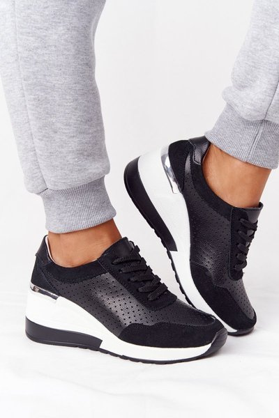 Keilsneaker aus Leder mit Schnürung S.Barski Schwarz