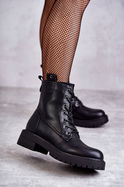 Bottes chaudes à lacets en cuir noir Ritta