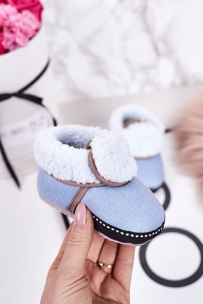 Gefütterte Kinderpantoffeln aus Fleece Filz Blau Cloudlet
