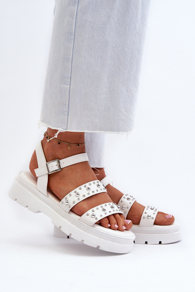 Sandales ornées pour femmes en cuir écologique blanc Arcida