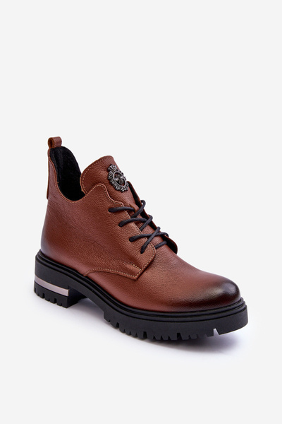 Damen Lederstiefel Auf Flachem Absatz Braun Charline