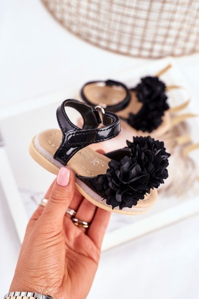 Child's Sandals With Velcro Glowing Black Milena