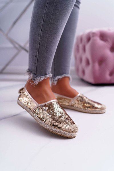 Lu Boo Damen Espadrilles Gold Pailletten