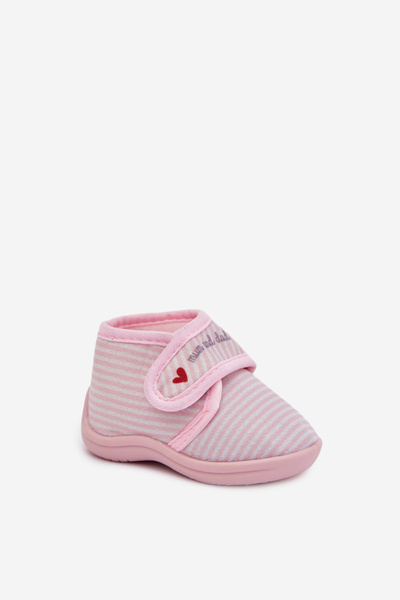 Chaussons pour enfants à scratch en rayures rose clair Lavelle