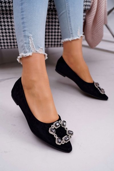 Damen Ballerinas mit Steinen Schwarz Göttlich