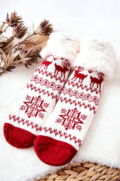 Chaussettes Longues Motif Noël Renne Blanc