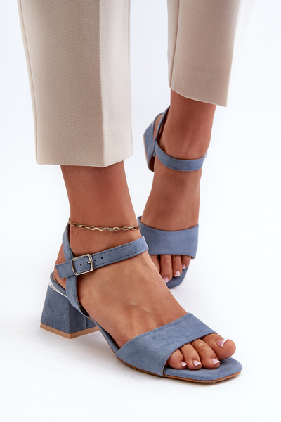 Damen Sandalen mit Blockabsatz Aus Blauem Kunstwildleder Leisha