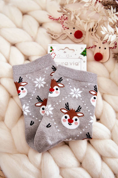 Chaussettes de Noël Femme Renne Brillant Gris