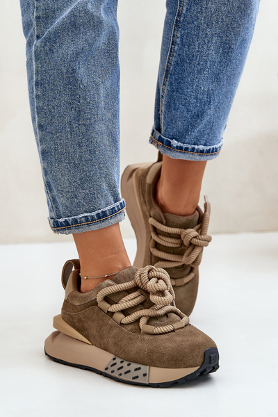 Adidași Din Suede Cu Șireturi Groase Artiker 54C1466 Maro Deschis