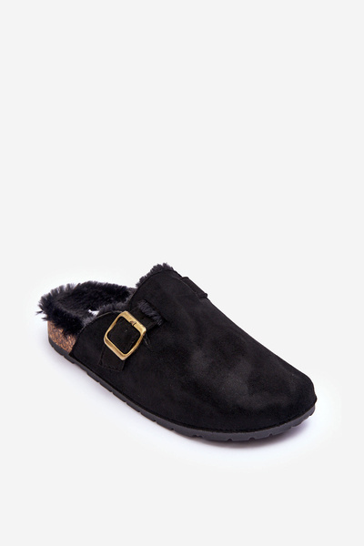Mules Femme En Daim Avec Fausse Fourrure Noir Haidamia