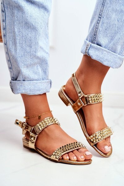 Gold Damen Lu Boo Flache Sandalen mit Nieten Aldona